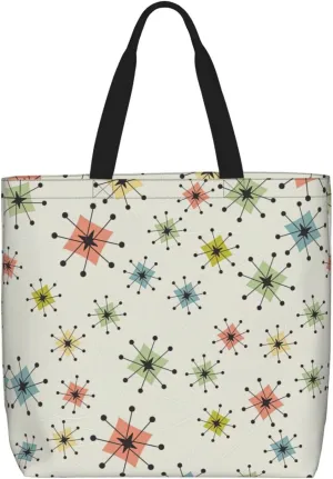 Atomic Stars Pattern Print Tote Bags Reusable Grocery Bag Shoulde Bag Handbag For Office Shopping Travel Women