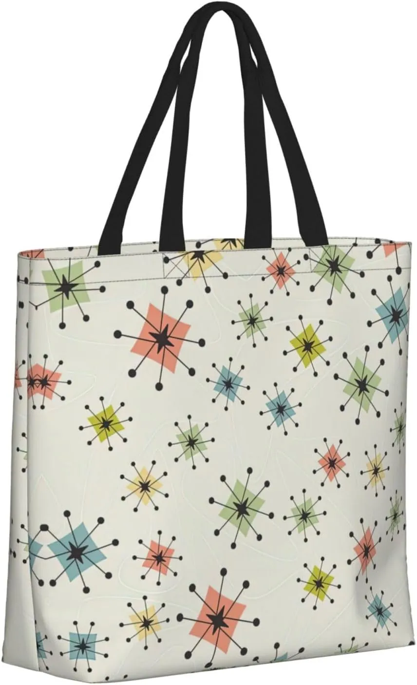 Atomic Stars Pattern Print Tote Bags Reusable Grocery Bag Shoulde Bag Handbag For Office Shopping Travel Women