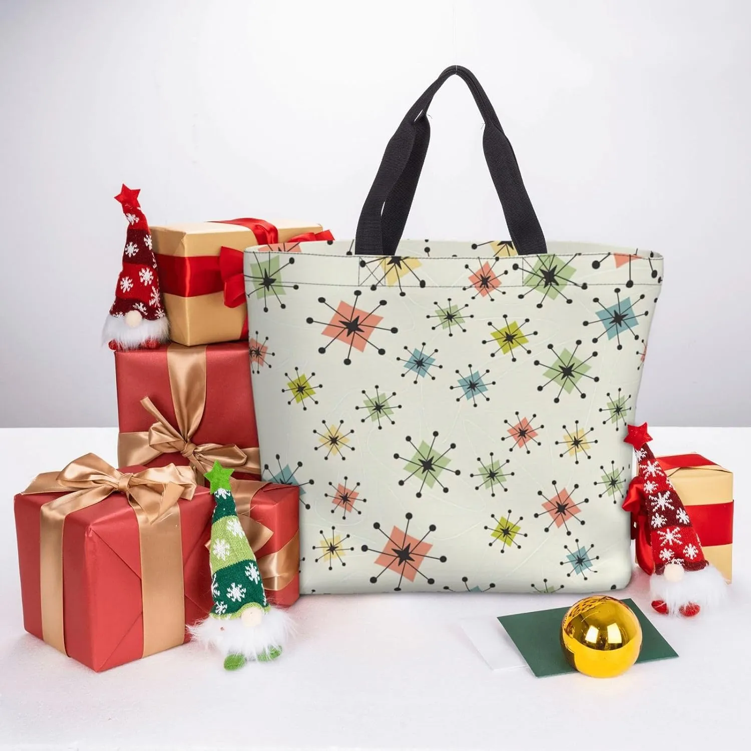 Atomic Stars Pattern Print Tote Bags Reusable Grocery Bag Shoulde Bag Handbag For Office Shopping Travel Women