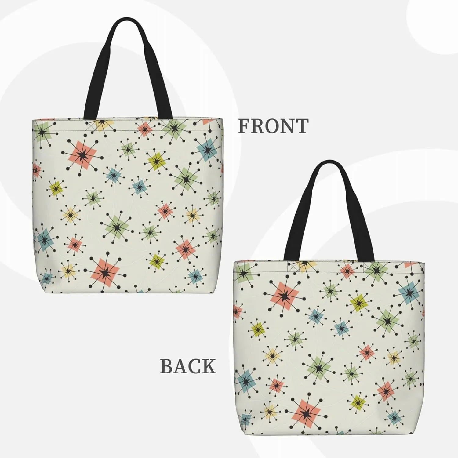 Atomic Stars Pattern Print Tote Bags Reusable Grocery Bag Shoulde Bag Handbag For Office Shopping Travel Women