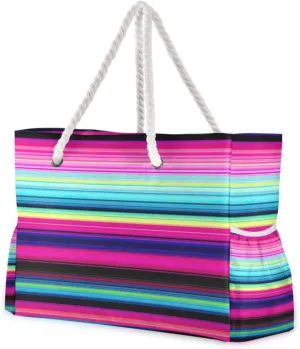 ATTX Colorful Mexico Stripe Beach Bags for Women - Large Beach Bags with Zipper Waterproof Sandproof Swim Pool Bag Large Tote#161
