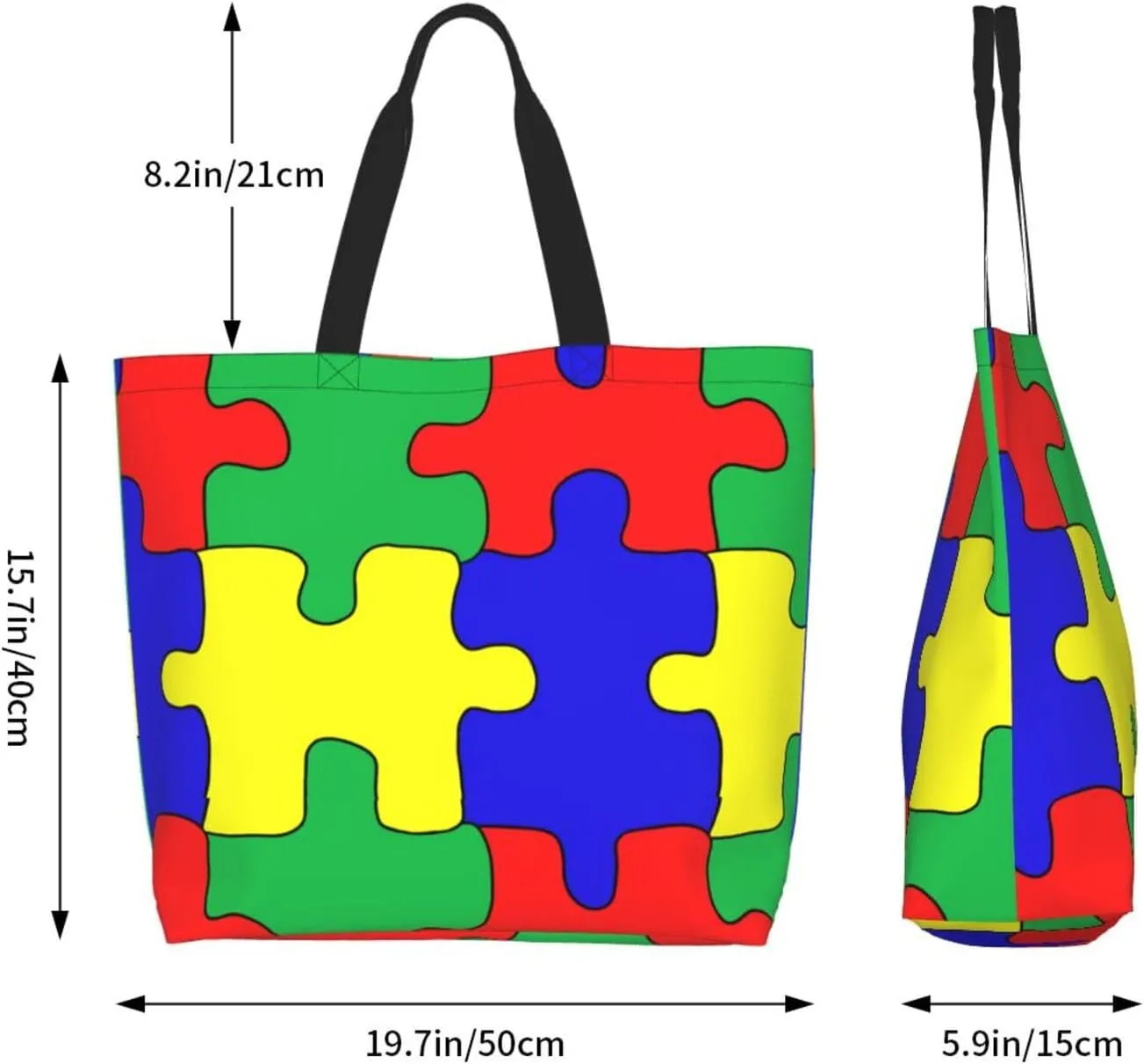 Autism Awareness Tote Bag for Women Men Reusable Grocery Shopping Bag Casual Large Bag for Vacation, Shopping, Work