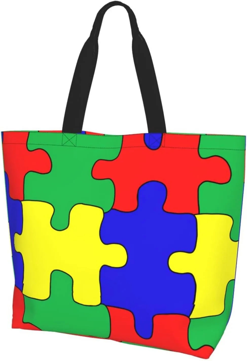 Autism Awareness Tote Bag for Women Men Reusable Grocery Shopping Bag Casual Large Bag for Vacation, Shopping, Work