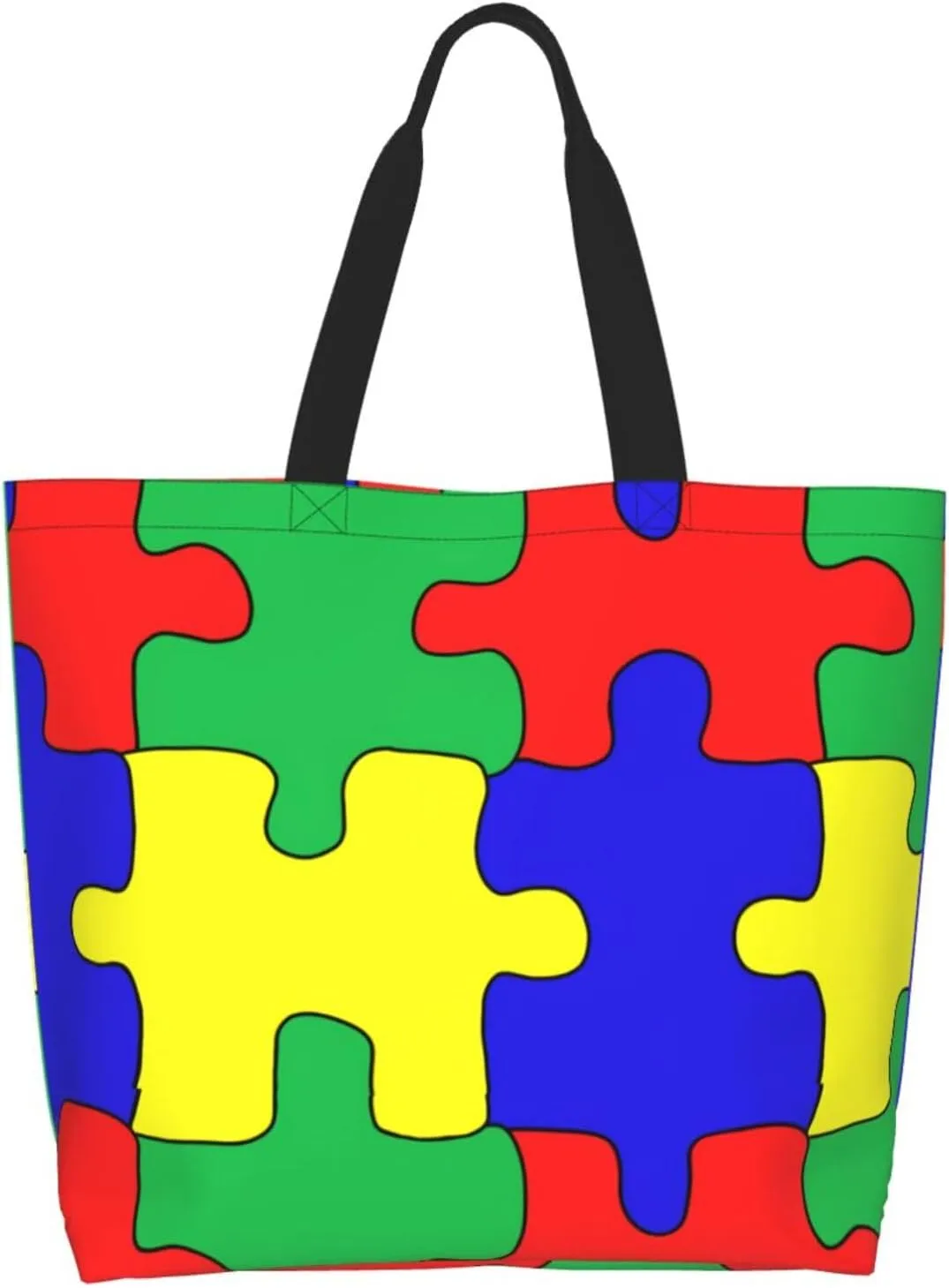 Autism Awareness Tote Bag for Women Men Reusable Grocery Shopping Bag Casual Large Bag for Vacation, Shopping, Work