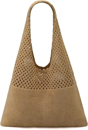 Ayieyill Crochet Tote Bag For Women, Crochet Mesh Beach Tote Bag Summer Vacation Aesthetic Boho Knit Bag for Women