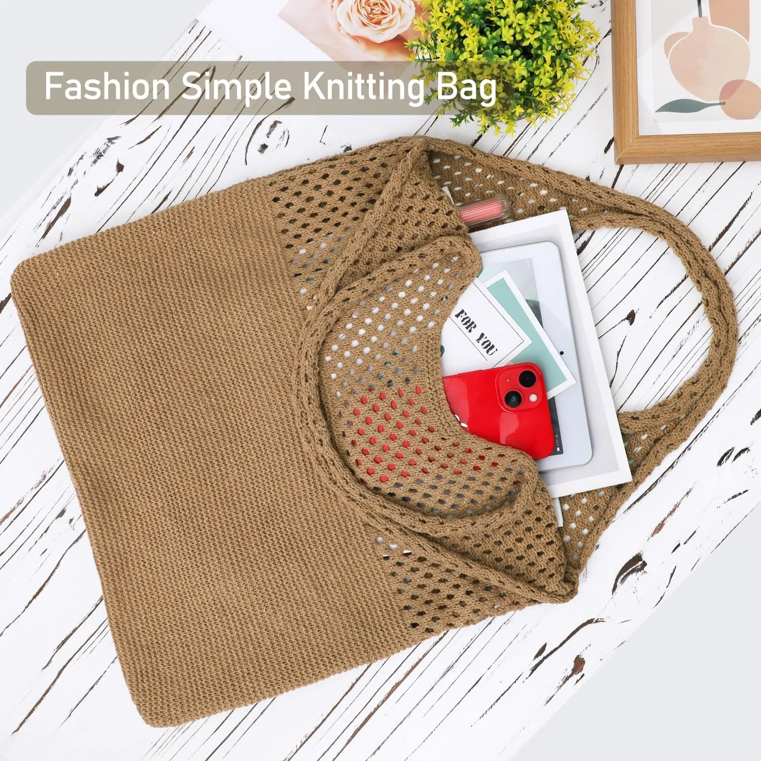 Ayieyill Crochet Tote Bag For Women, Crochet Mesh Beach Tote Bag Summer Vacation Aesthetic Boho Knit Bag for Women