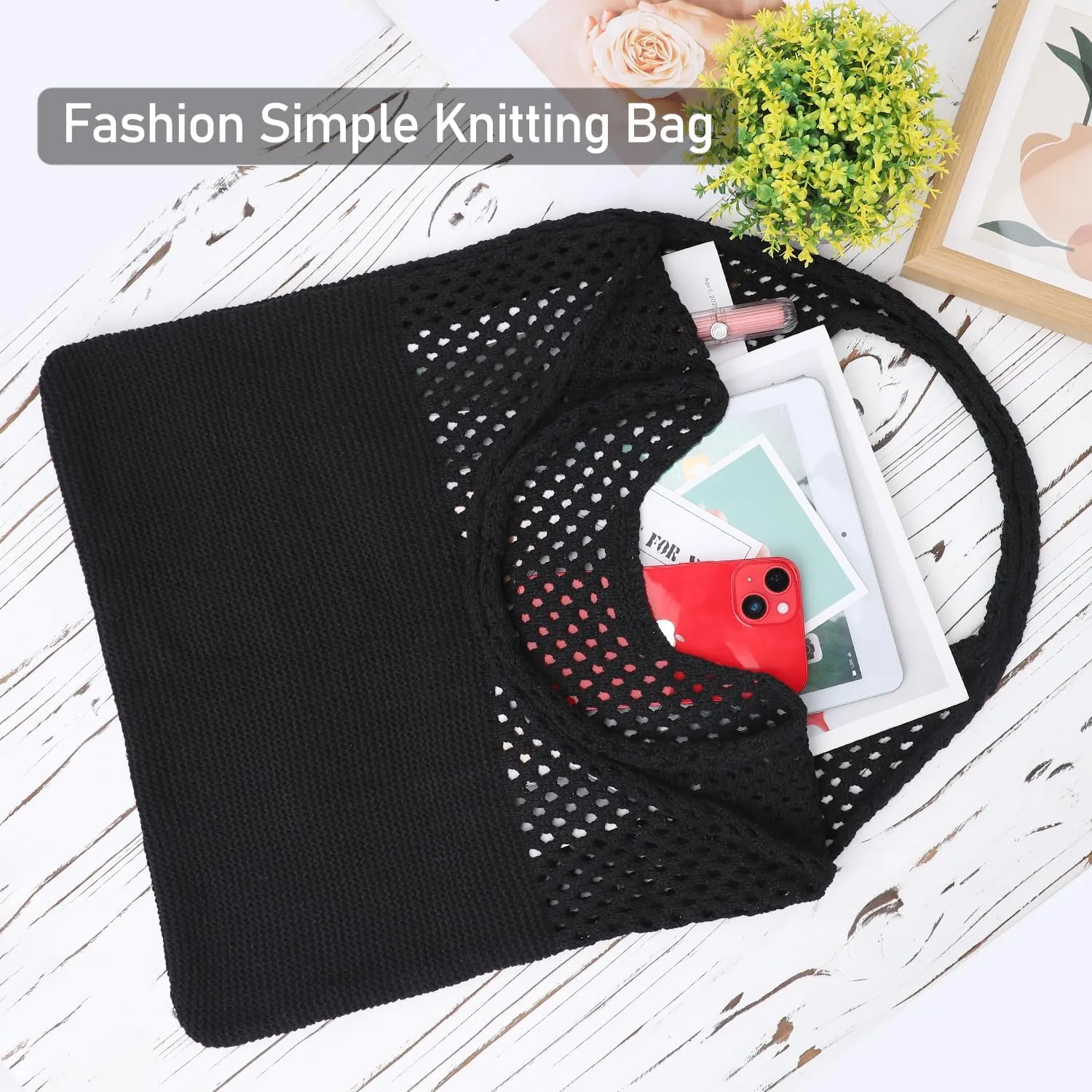 Ayieyill Crochet Tote Bag For Women, Crochet Mesh Beach Tote Bag Summer Vacation Aesthetic Boho Knit Bag for Women