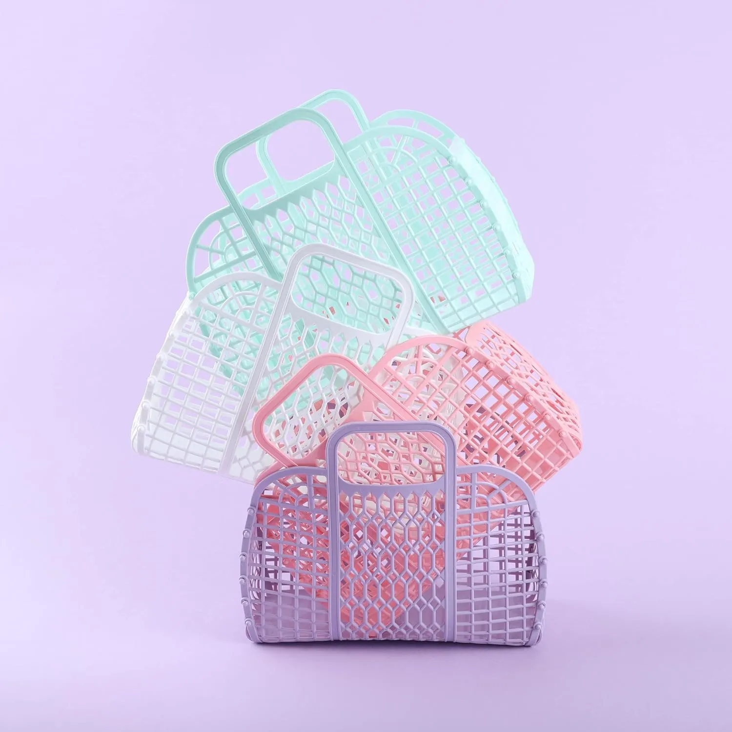 BABANA Small Plastic Jelly Bags - Reusable Gift Basket | Beach Bag Bridal Easter Basket (Mint)