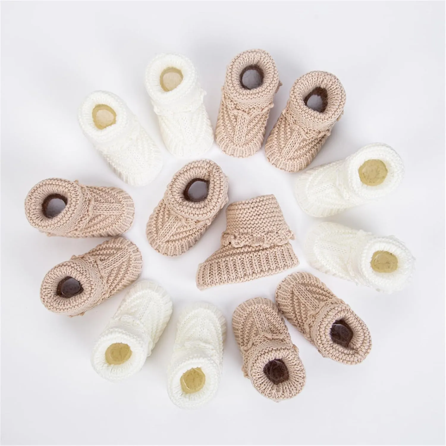 Baby Booties, Newborn Walking Shoes, Infant Hand Crochet Knit Cotton Sock Booties, Soft Cozy Socks Slippers, Indoor House Shoes for Baby, 2 Pairs