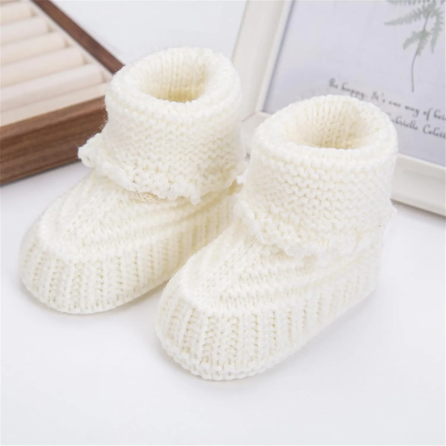 Baby Booties, Newborn Walking Shoes, Infant Hand Crochet Knit Cotton Sock Booties, Soft Cozy Socks Slippers, Indoor House Shoes for Baby, 2 Pairs
