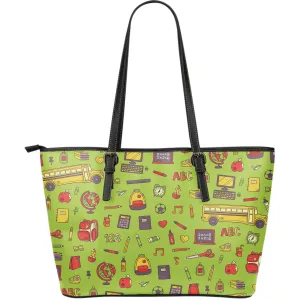 Back 2 School Green Large Leather Tote Bag