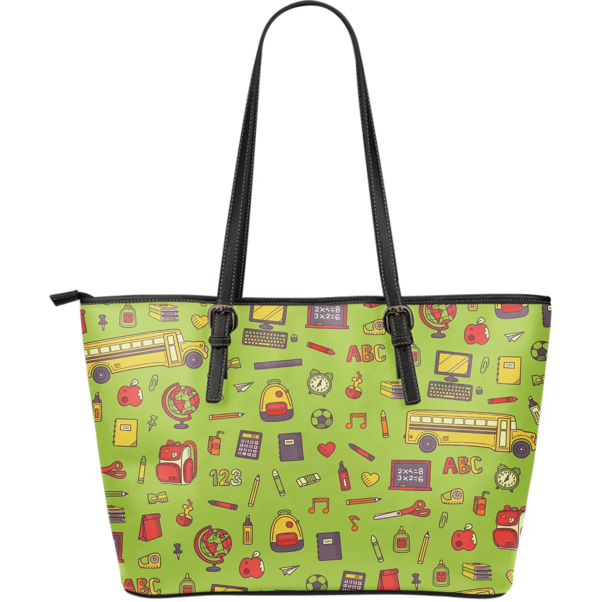 Back 2 School Green Large Leather Tote Bag