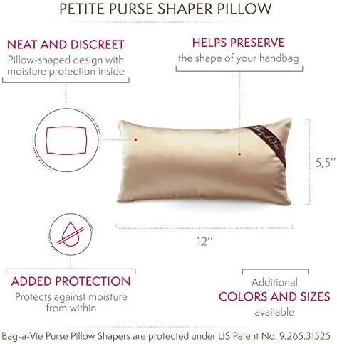 Bag-a-Vie Handbag Shaper Pillow Luxury Handbag & Purse Shaper - [Petite] 12' x 5.5' - Fits Jumbo Flap Bags - Champagne