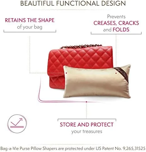 Bag-a-Vie Handbag Shaper Pillow Luxury Handbag & Purse Shaper - [Petite] 12' x 5.5' - Fits Jumbo Flap Bags - Champagne