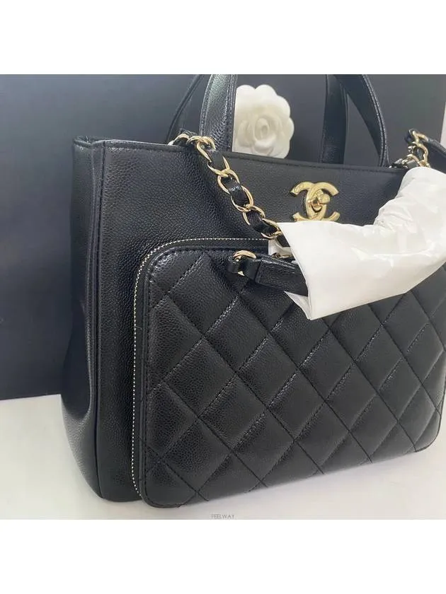 Bag Grained Vibrant Black Protected Tote Hardware Chanel Gold Small Calfskin