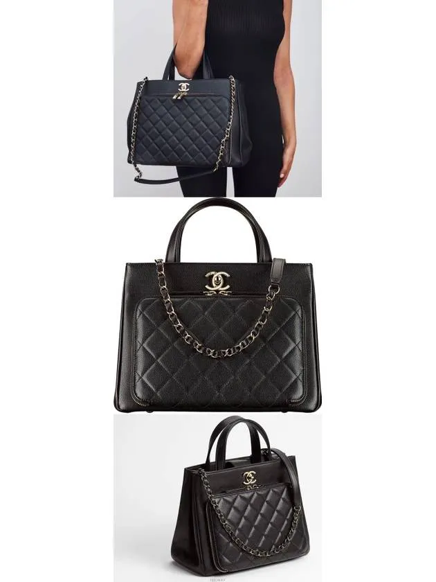 Bag Grained Vibrant Black Protected Tote Hardware Chanel Gold Small Calfskin
