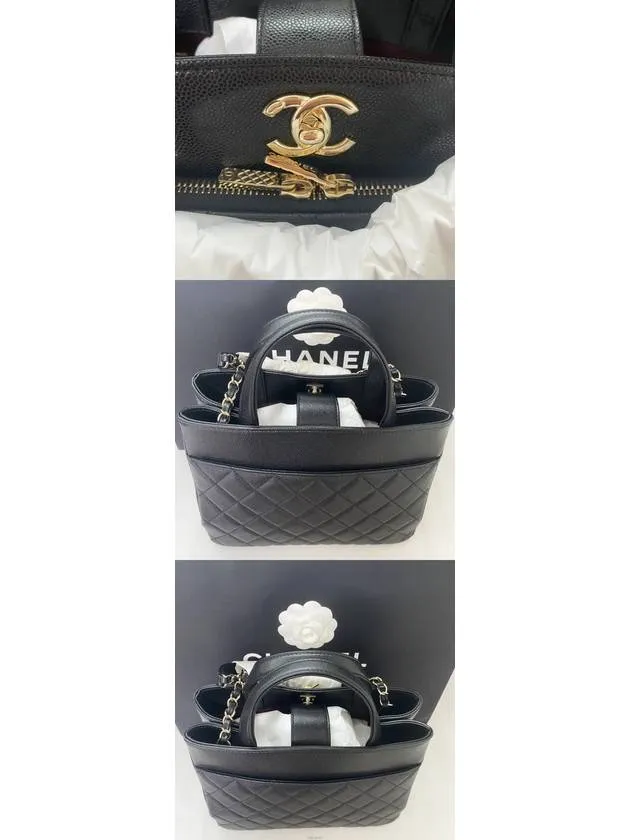 Bag Grained Vibrant Black Protected Tote Hardware Chanel Gold Small Calfskin