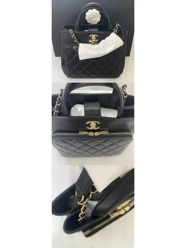 Bag Grained Vibrant Black Protected Tote Hardware Chanel Gold Small Calfskin