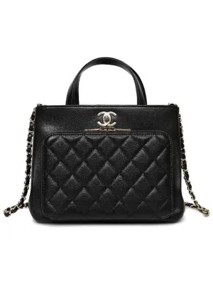 Bag Grained Vibrant Black Protected Tote Hardware Chanel Gold Small Calfskin