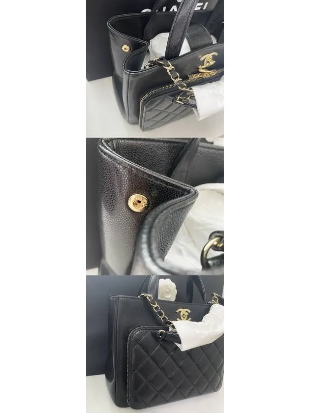 Bag Grained Vibrant Black Protected Tote Hardware Chanel Gold Small Calfskin