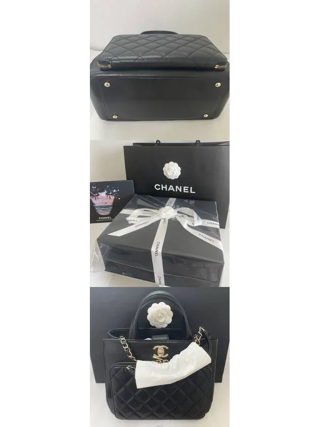 Bag Grained Vibrant Black Protected Tote Hardware Chanel Gold Small Calfskin