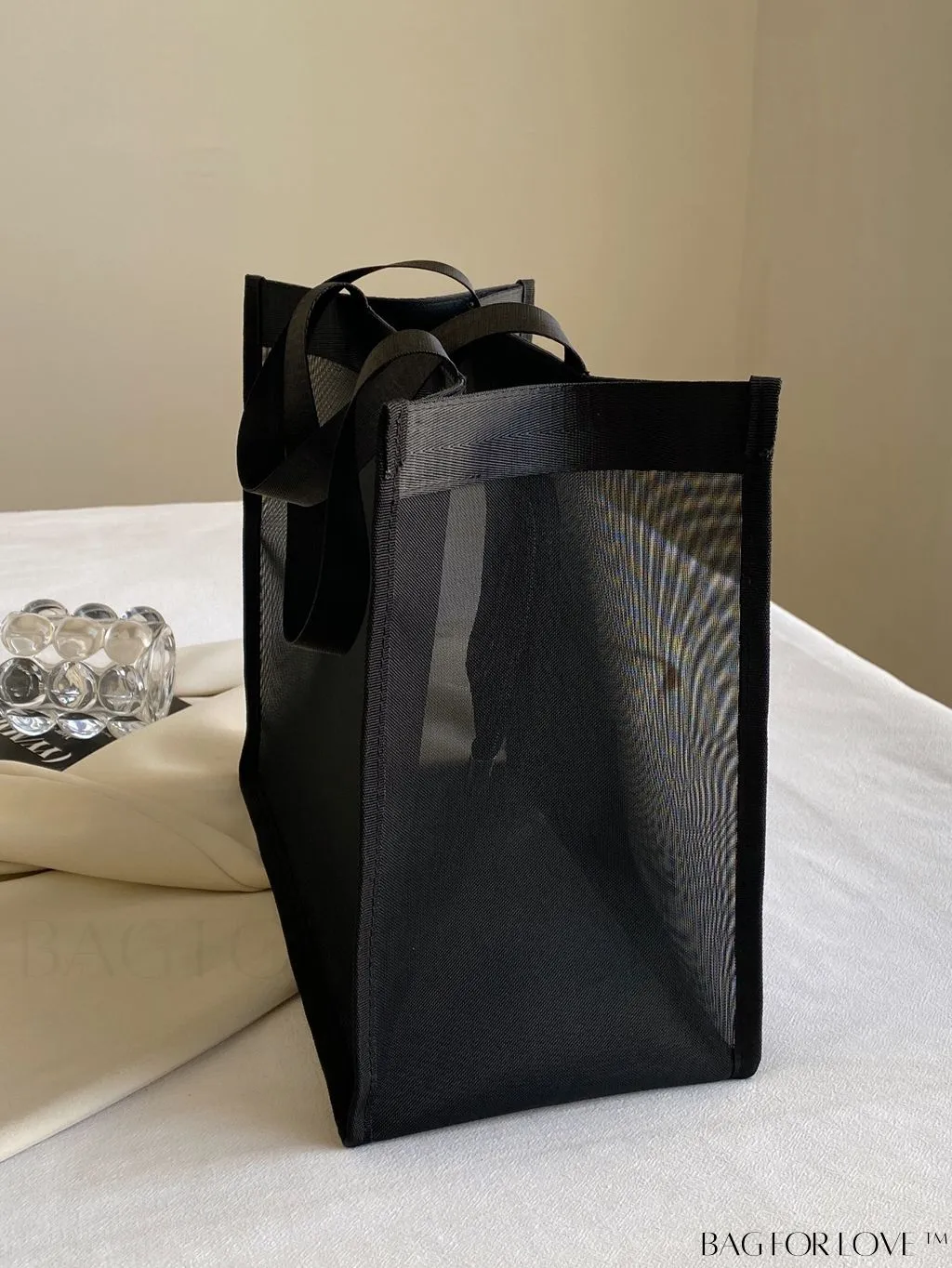 BagForLove - Black Double Handle Beach Bag with Letter Graphic Design