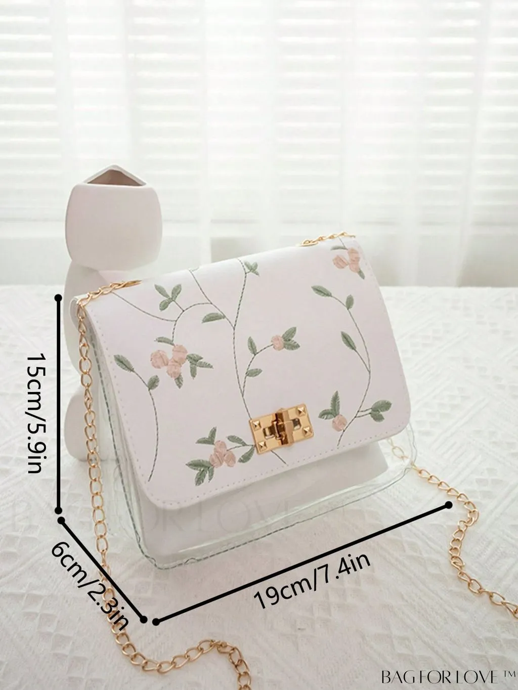 BagForLove - Clear Flap Bag with Flower Embroidery and Twist Lock: Stylish and Functional