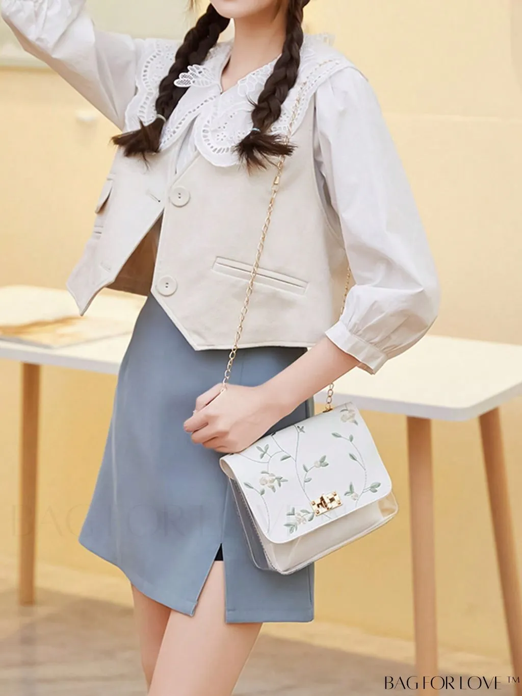 BagForLove - Clear Flap Bag with Flower Embroidery and Twist Lock: Stylish and Functional