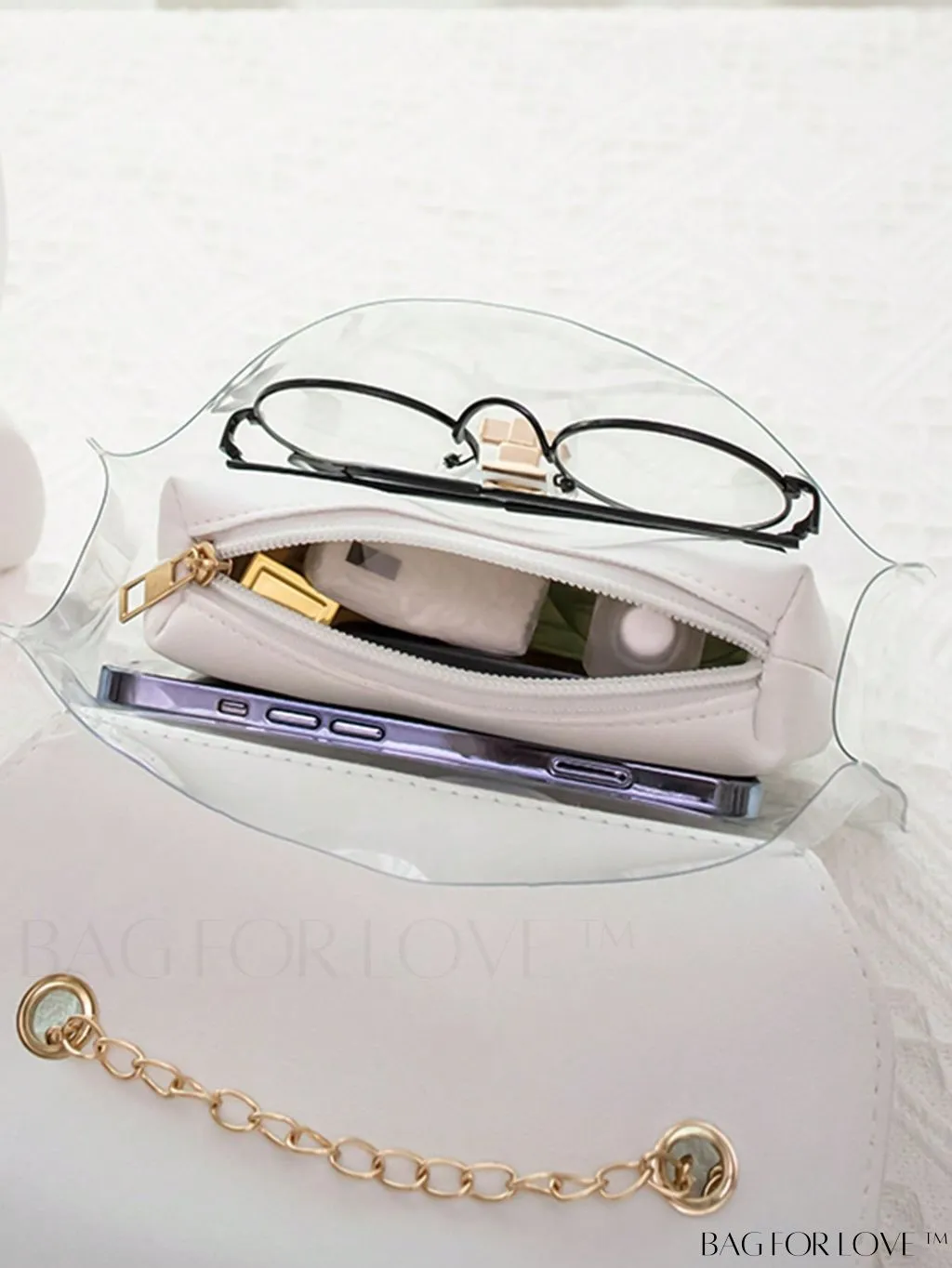 BagForLove - Clear Flap Bag with Flower Embroidery and Twist Lock: Stylish and Functional