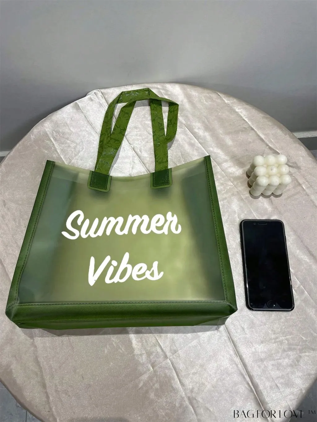 BagForLove - Contrast Binding Clear PVC Beach Bag with Letter Graphic