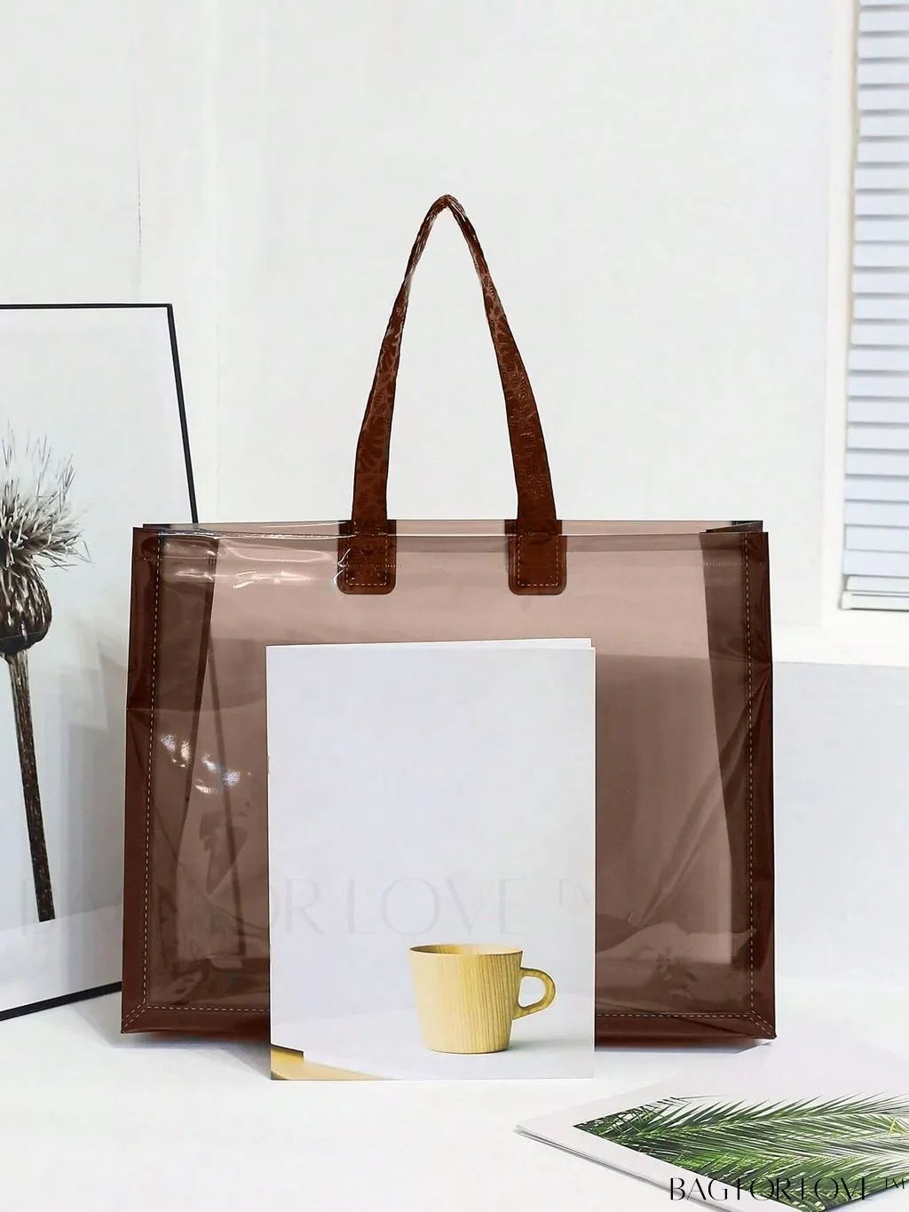 BagForLove - Contrast Binding Clear PVC Beach Bag with Letter Graphic