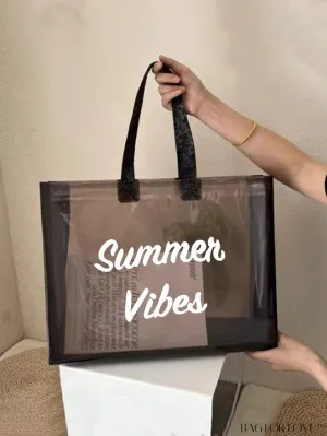 BagForLove - Contrast Binding Clear PVC Beach Bag with Letter Graphic