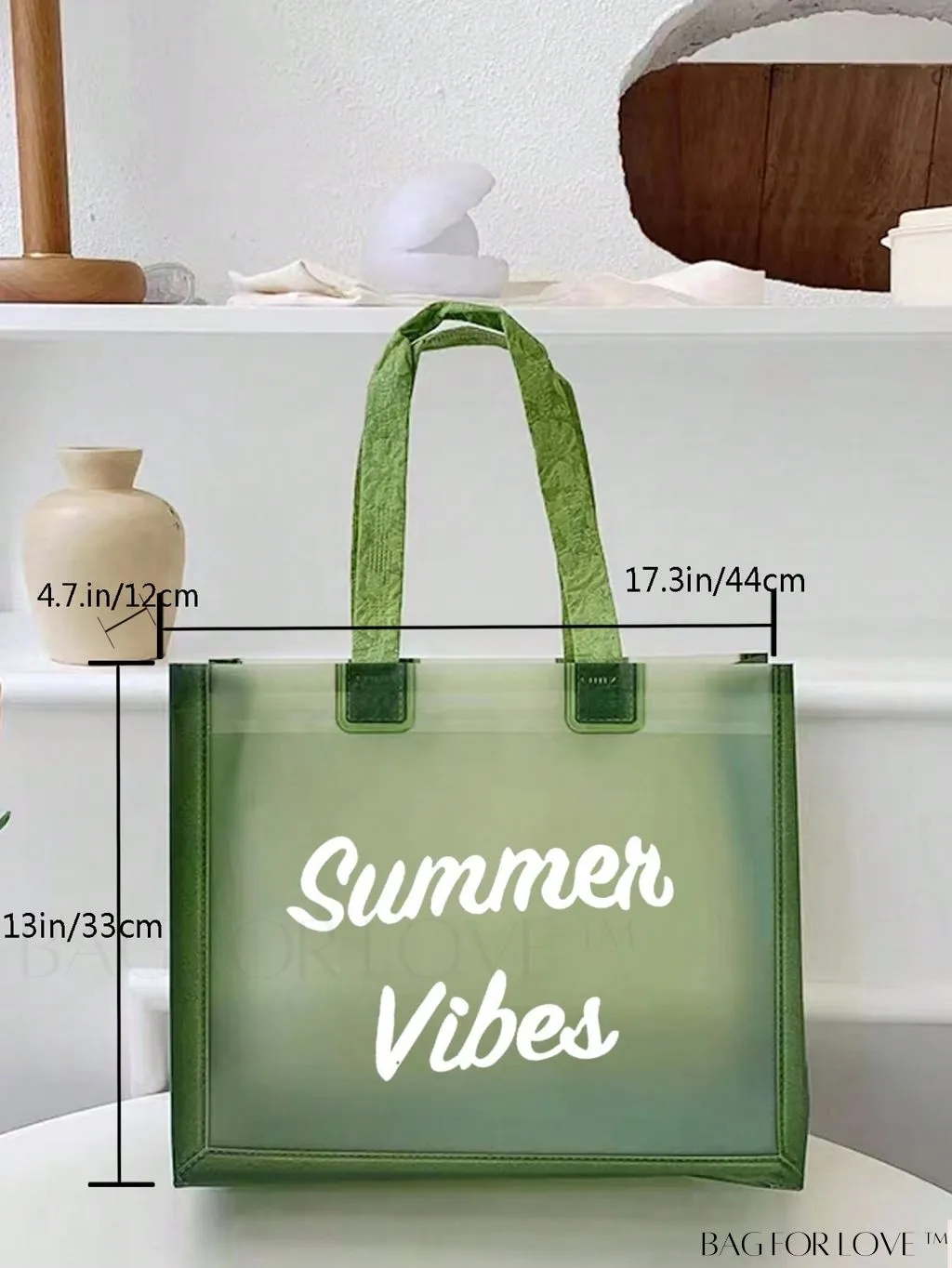 BagForLove - Contrast Binding Clear PVC Beach Bag with Letter Graphic