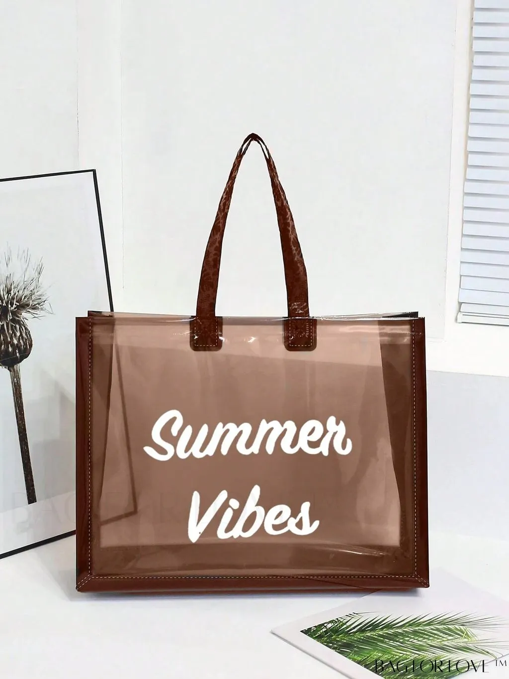 BagForLove - Contrast Binding Clear PVC Beach Bag with Letter Graphic