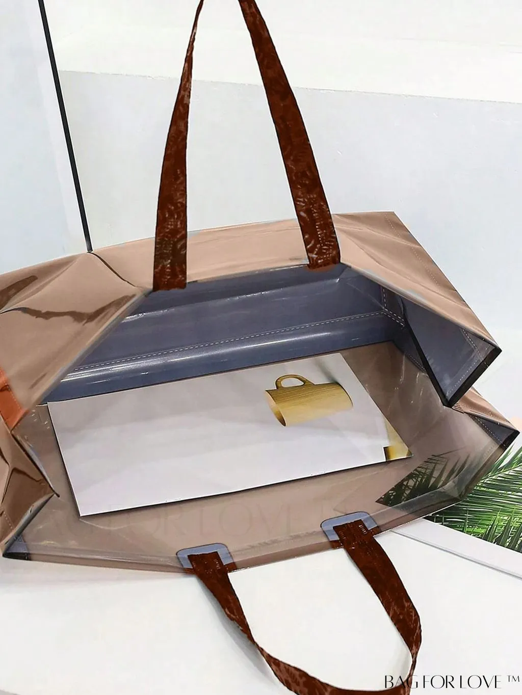 BagForLove - Contrast Binding Clear PVC Beach Bag with Letter Graphic