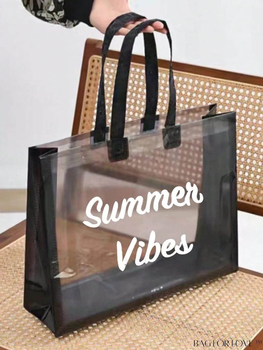 BagForLove - Contrast Binding Clear PVC Beach Bag with Letter Graphic