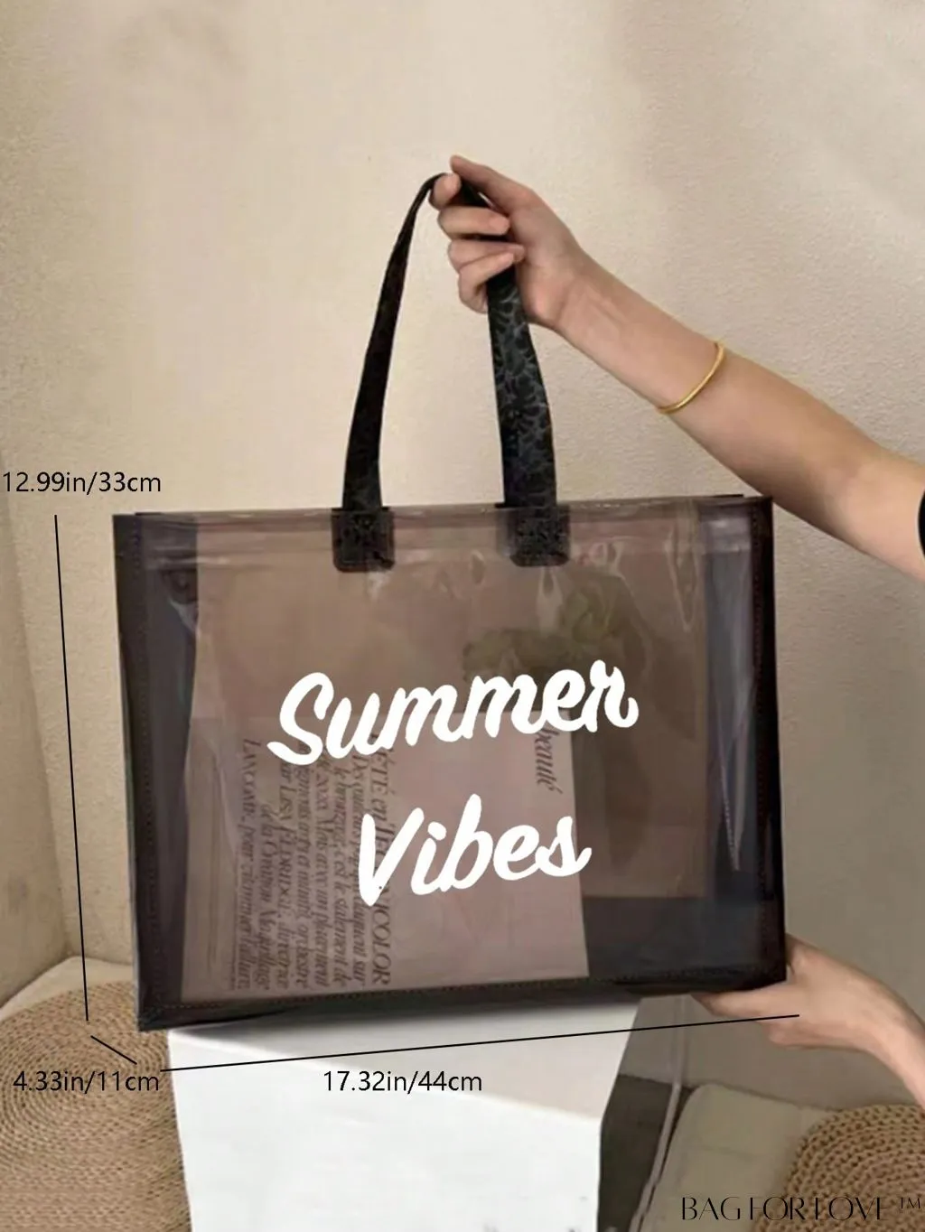 BagForLove - Contrast Binding Clear PVC Beach Bag with Letter Graphic