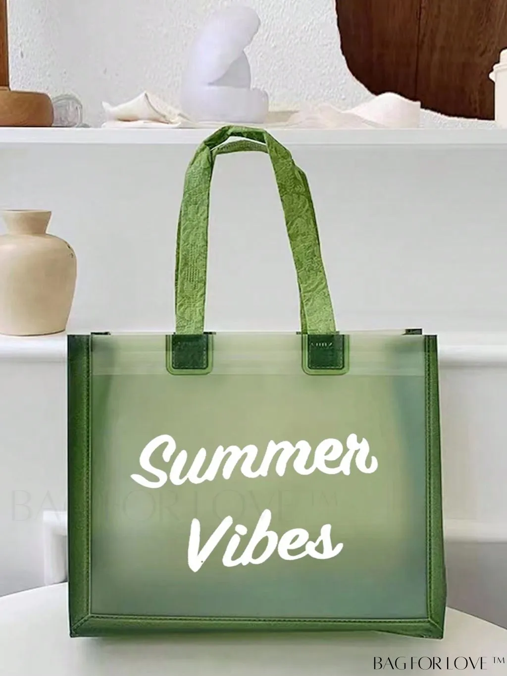 BagForLove - Contrast Binding Clear PVC Beach Bag with Letter Graphic