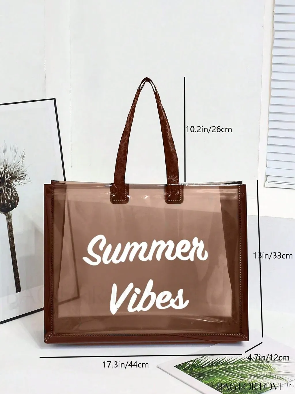 BagForLove - Contrast Binding Clear PVC Beach Bag with Letter Graphic