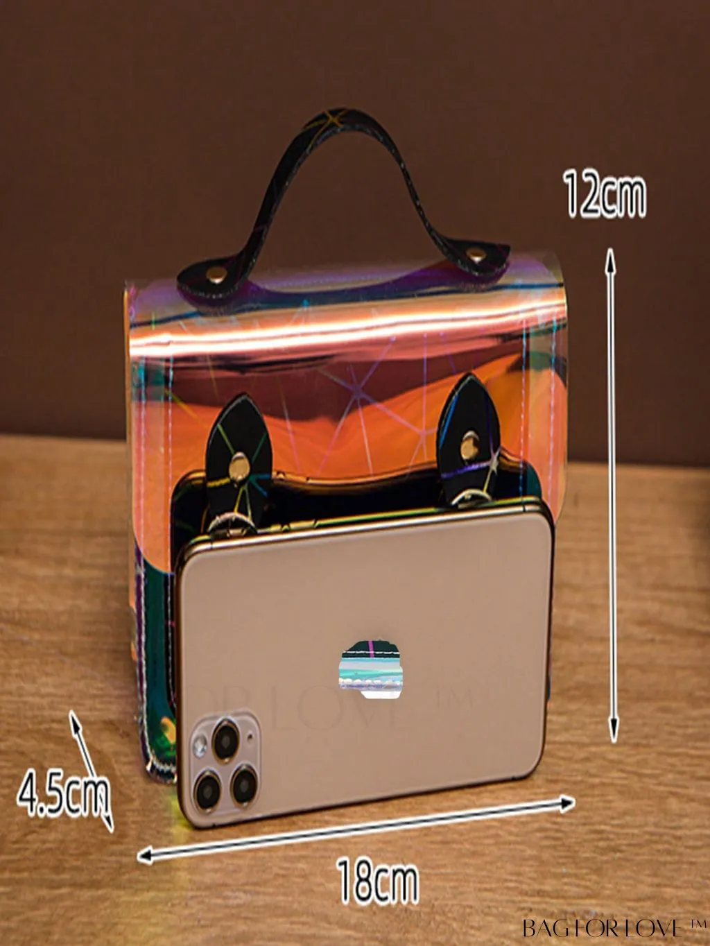 BagForLove - Holographic Chain Strap Mini Square Bag with Buckle Decor, Perfect for Daily Use