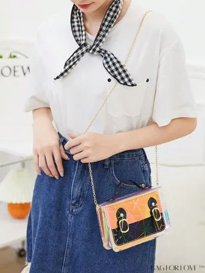 BagForLove - Holographic Chain Strap Mini Square Bag with Buckle Decor, Perfect for Daily Use