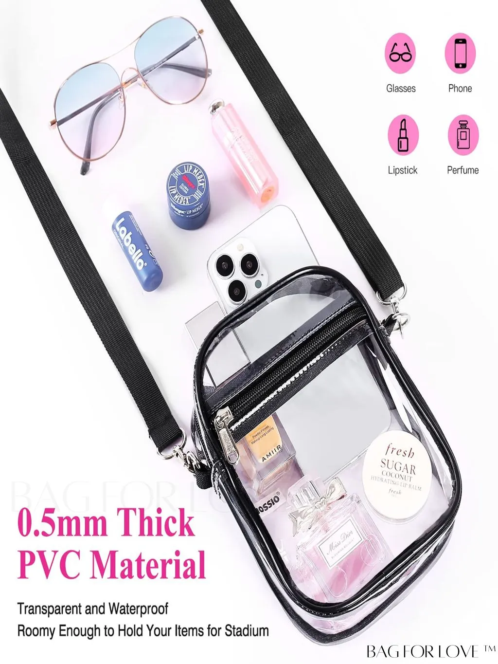 BagForLove - PVC Clear Crossbody Beach Bag: Transparent, Shoulder Carry, & Stylish Storage Solution