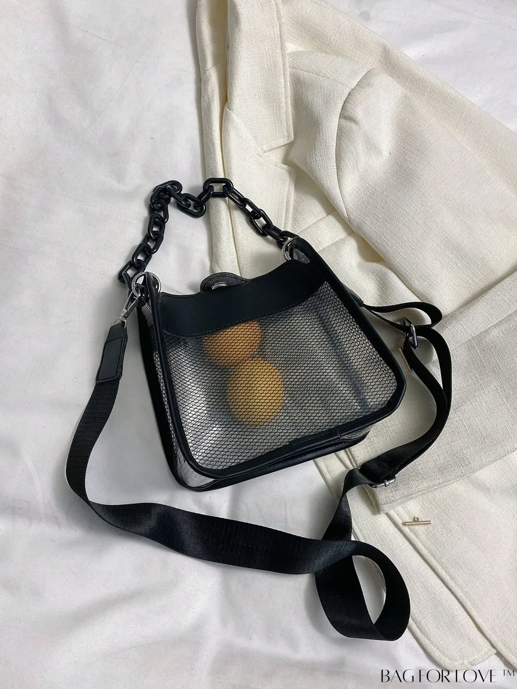 BagForLove - PVC Letter Graphic Chain Decor Mini Square Clear Bag