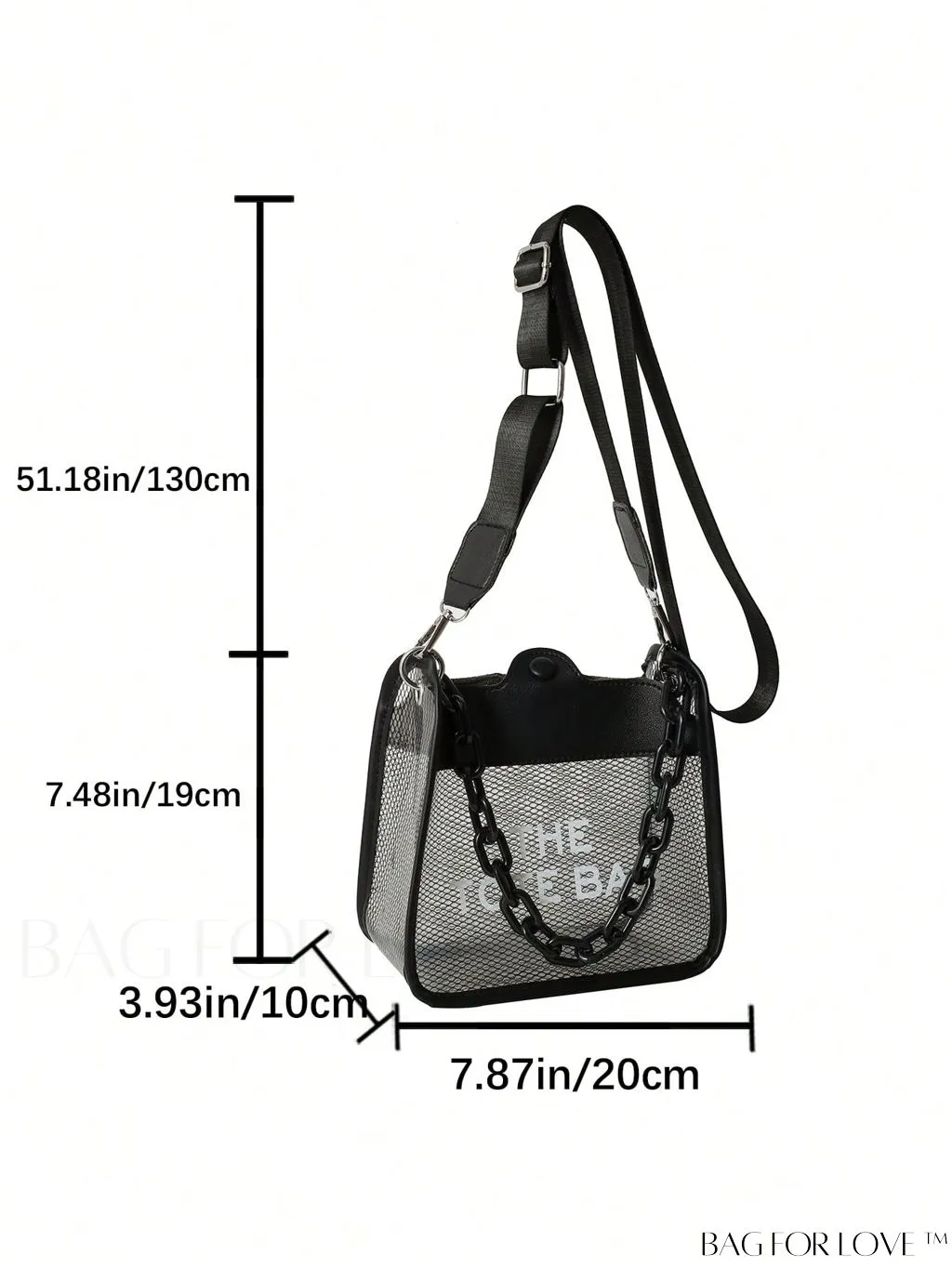 BagForLove - PVC Letter Graphic Chain Decor Mini Square Clear Bag