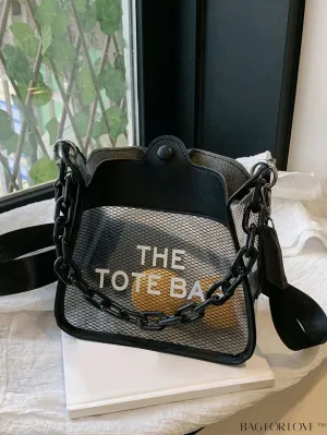 BagForLove - PVC Letter Graphic Chain Decor Mini Square Clear Bag