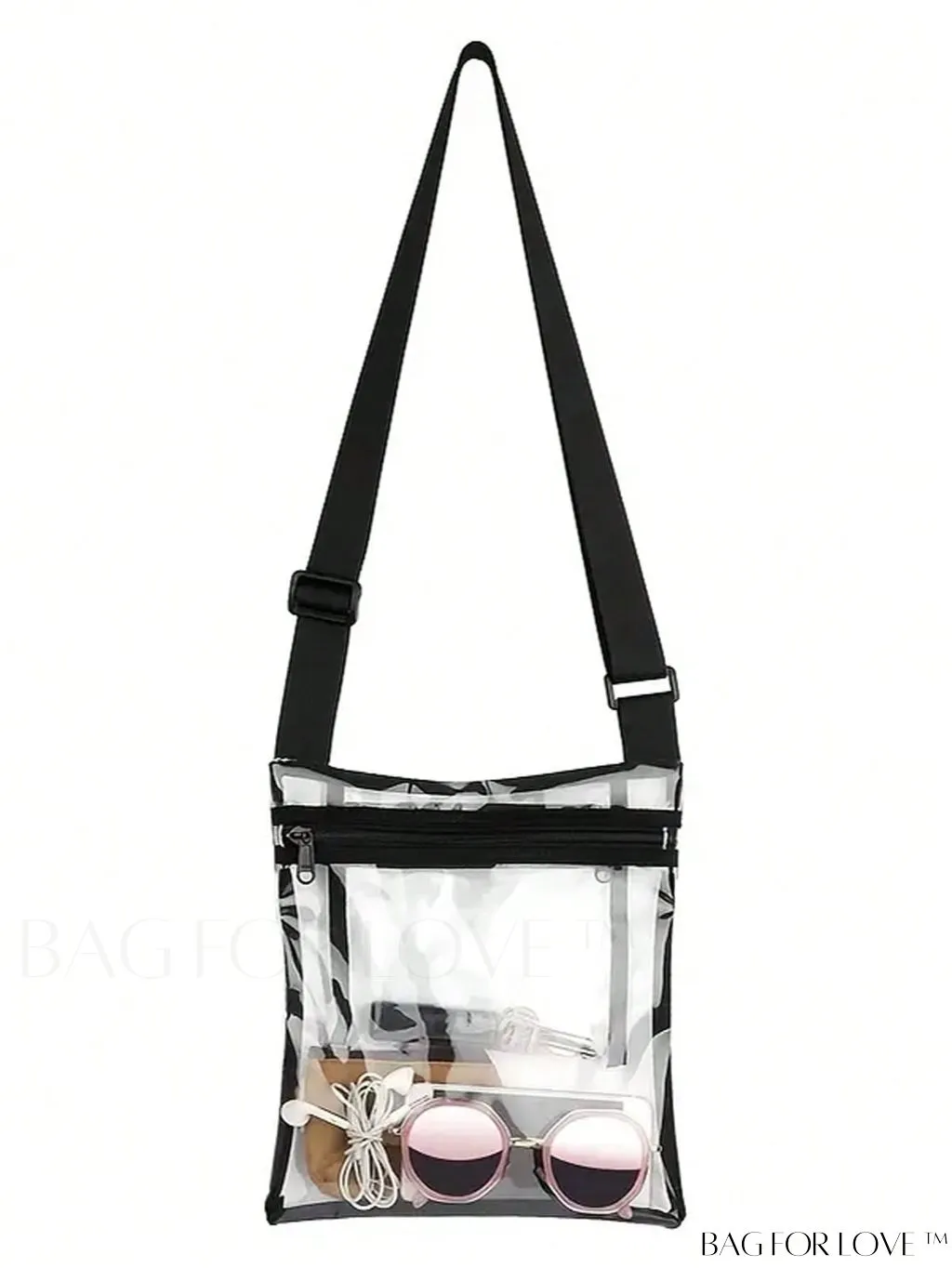 BagForLove - Stadium-Approved Clear Crossbody Bag: Fashionable PVC Zipper Shoulder Bag for Events & Festivals