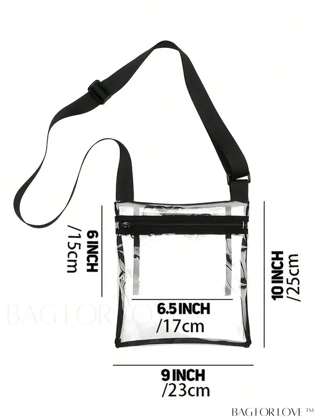 BagForLove - Stadium-Approved Clear Crossbody Bag: Fashionable PVC Zipper Shoulder Bag for Events & Festivals