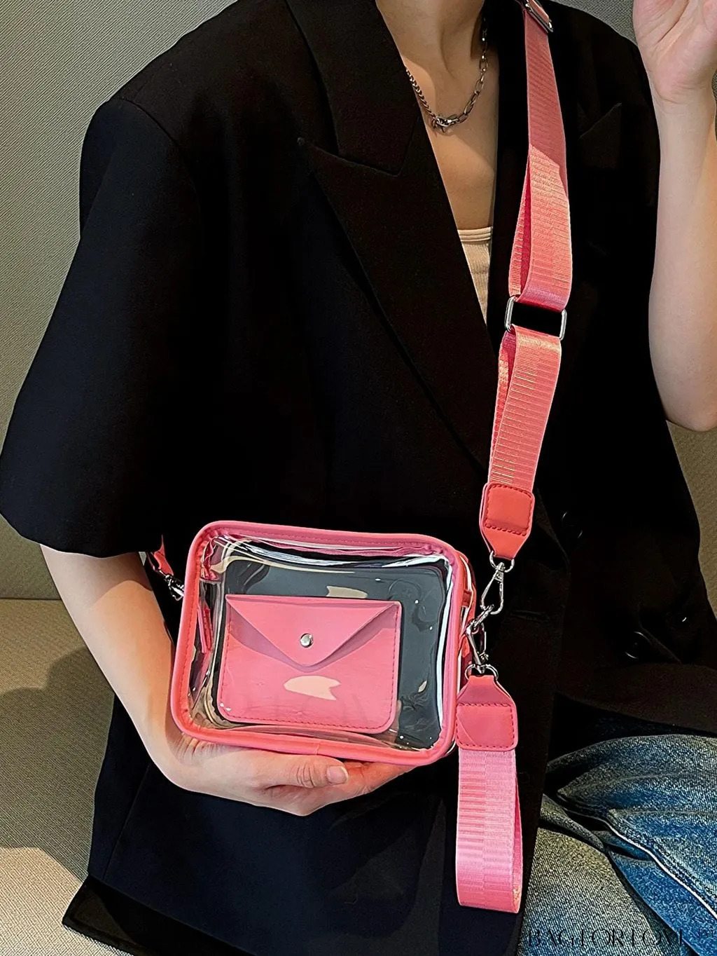 BagForLove - Stadium Approved Mini Clear Crossbody Bag Set: Fashionable Transparent PVC with Coin Purse for Women
