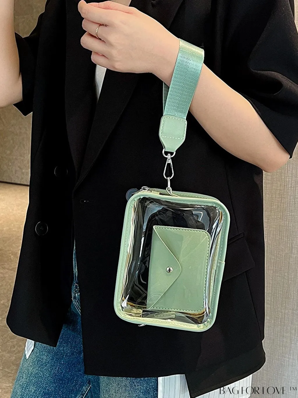 BagForLove - Stadium Approved Mini Clear Crossbody Bag Set: Fashionable Transparent PVC with Coin Purse for Women