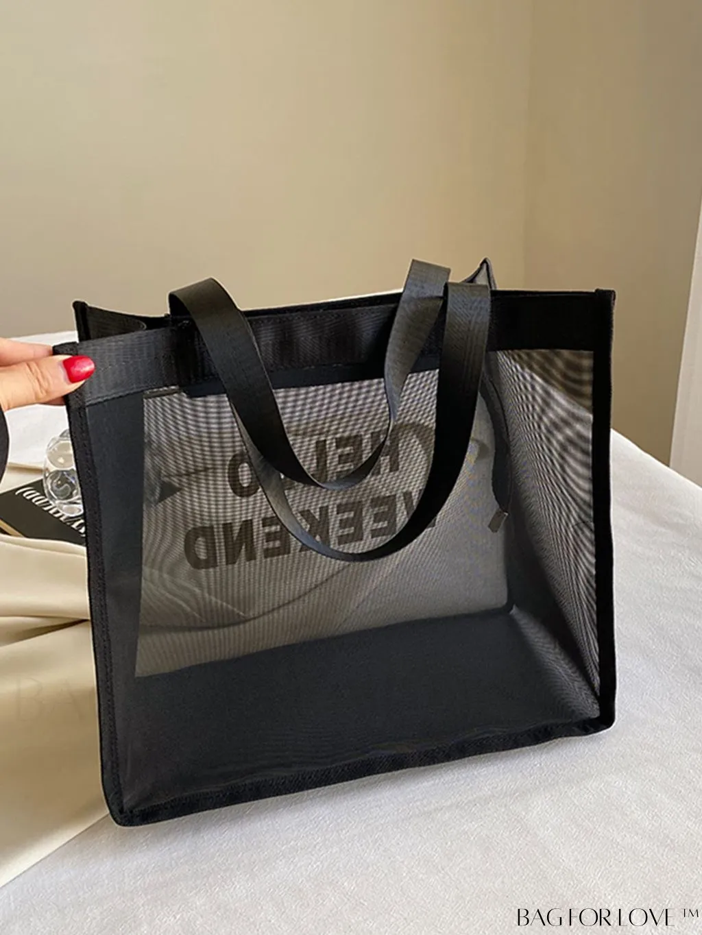 BagForLove - Stylish & Practical Black Mesh Tote: Ideal for Travel & Daily Commutes